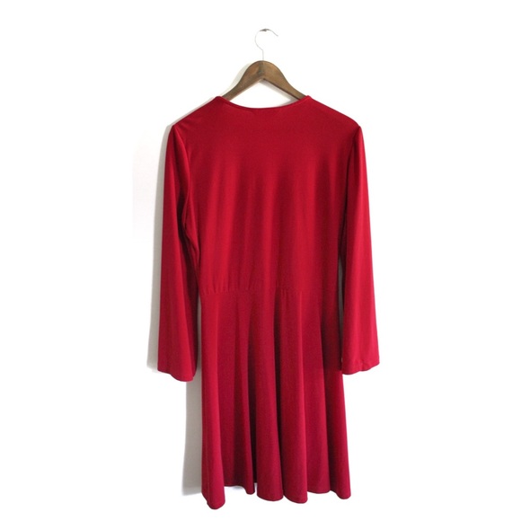 London Times Red Feminine Fit Long Sleeve Dress 12 Preowned - Picture 6 of 7